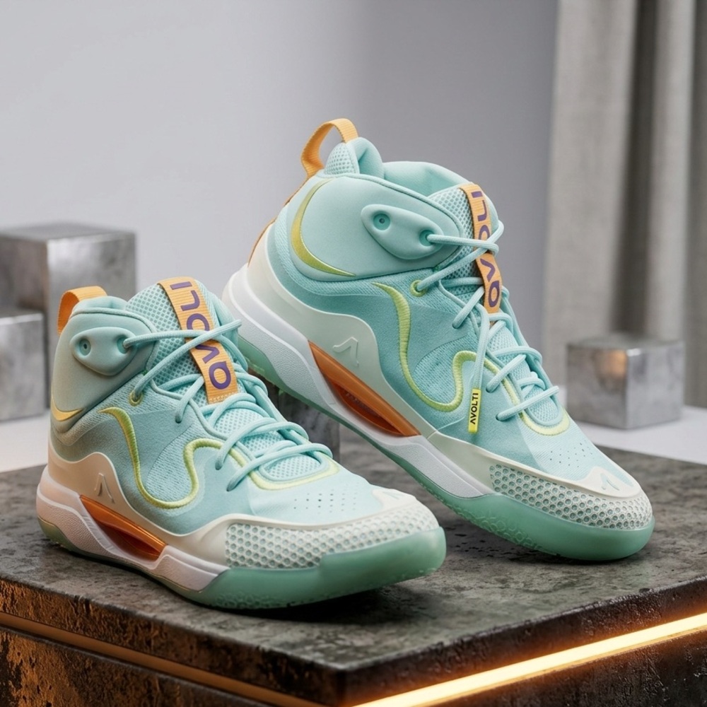Women's Mint Green and Orange Volleyball Sneakers High Top Size 12 Gym Workout